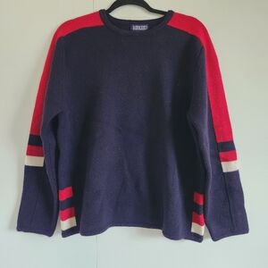 Lands End 100% Wool Sweater Navy Size L 14–16 Classic Knit